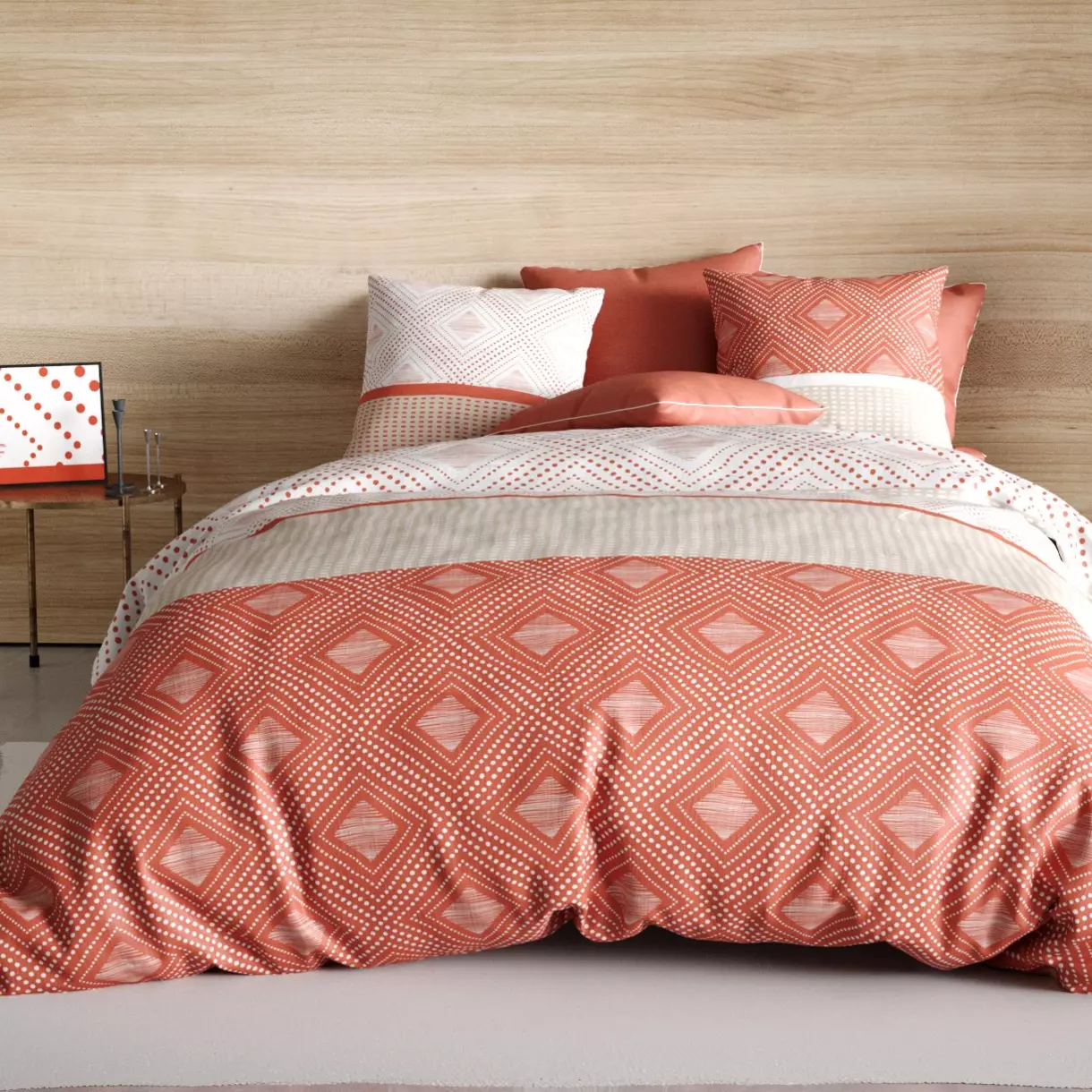 Funda nórdica y dos fundas de almohada en algodón (240 cm) Kayle Terracotta 1