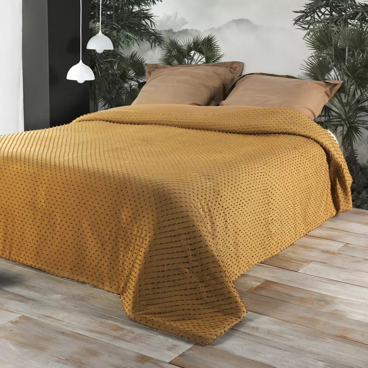 Colcha (250 x 260 cm) Pompon Amarillo 1