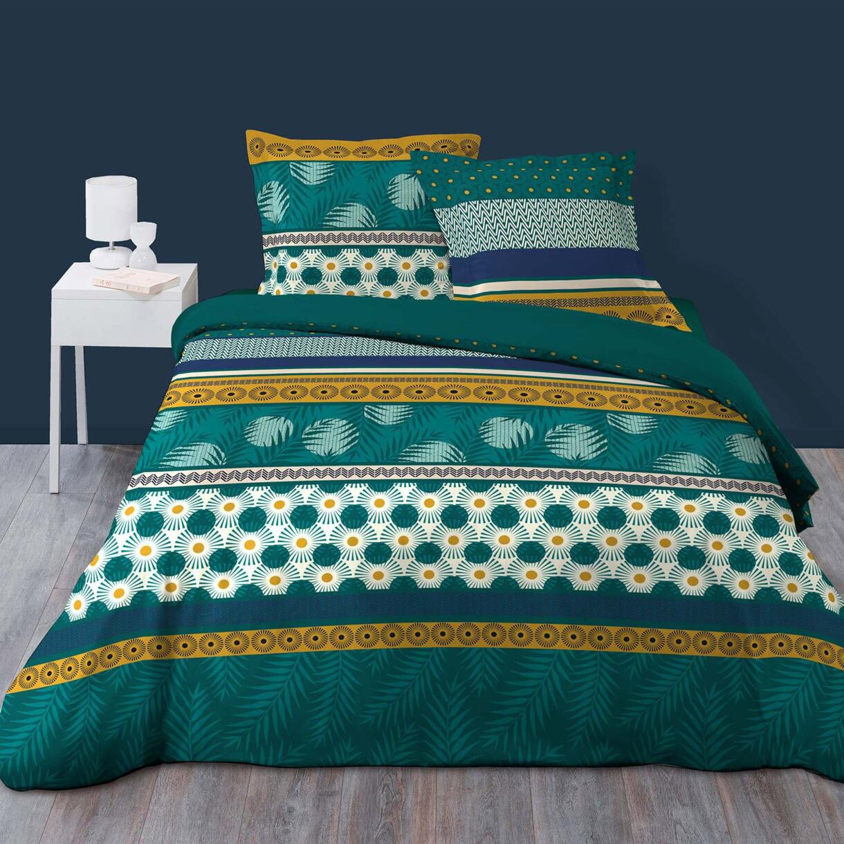 Funda Nórdica y dos fundas de almohada en algodón (260 cm) Lauralys Verde 1