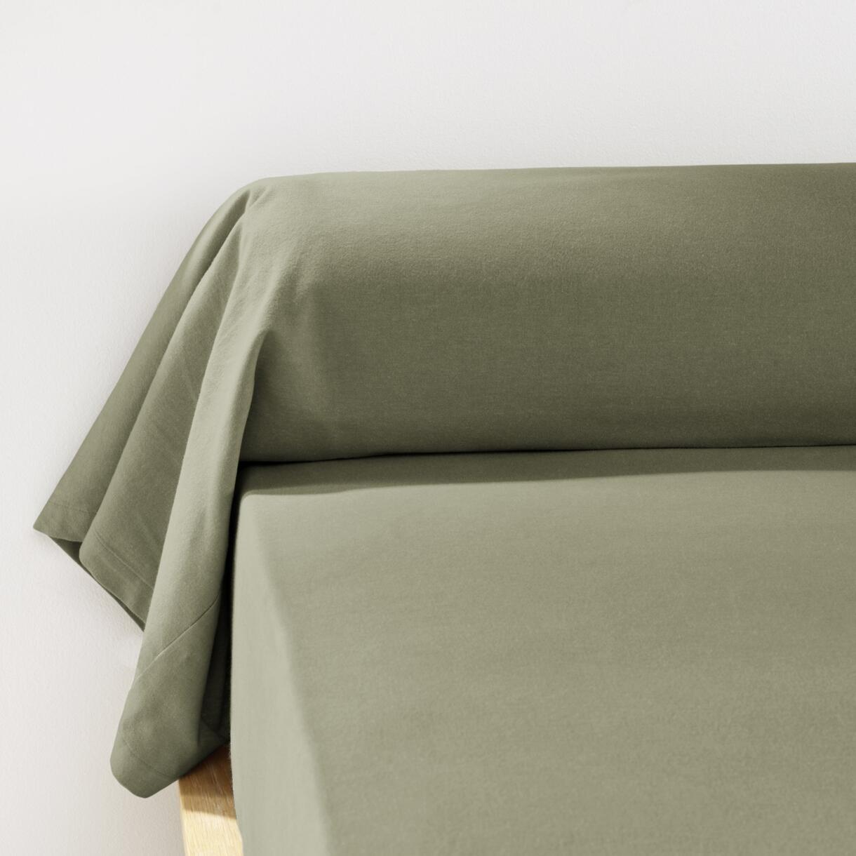 Federa cuscino a rullo flanella di cotone (L185 cm) Théa Verde rosmarino 1