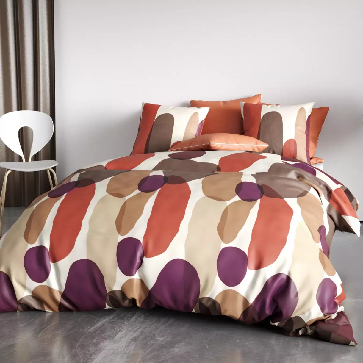Housse de couette et deux taies coton (260 cm) Jopline Rouge 1