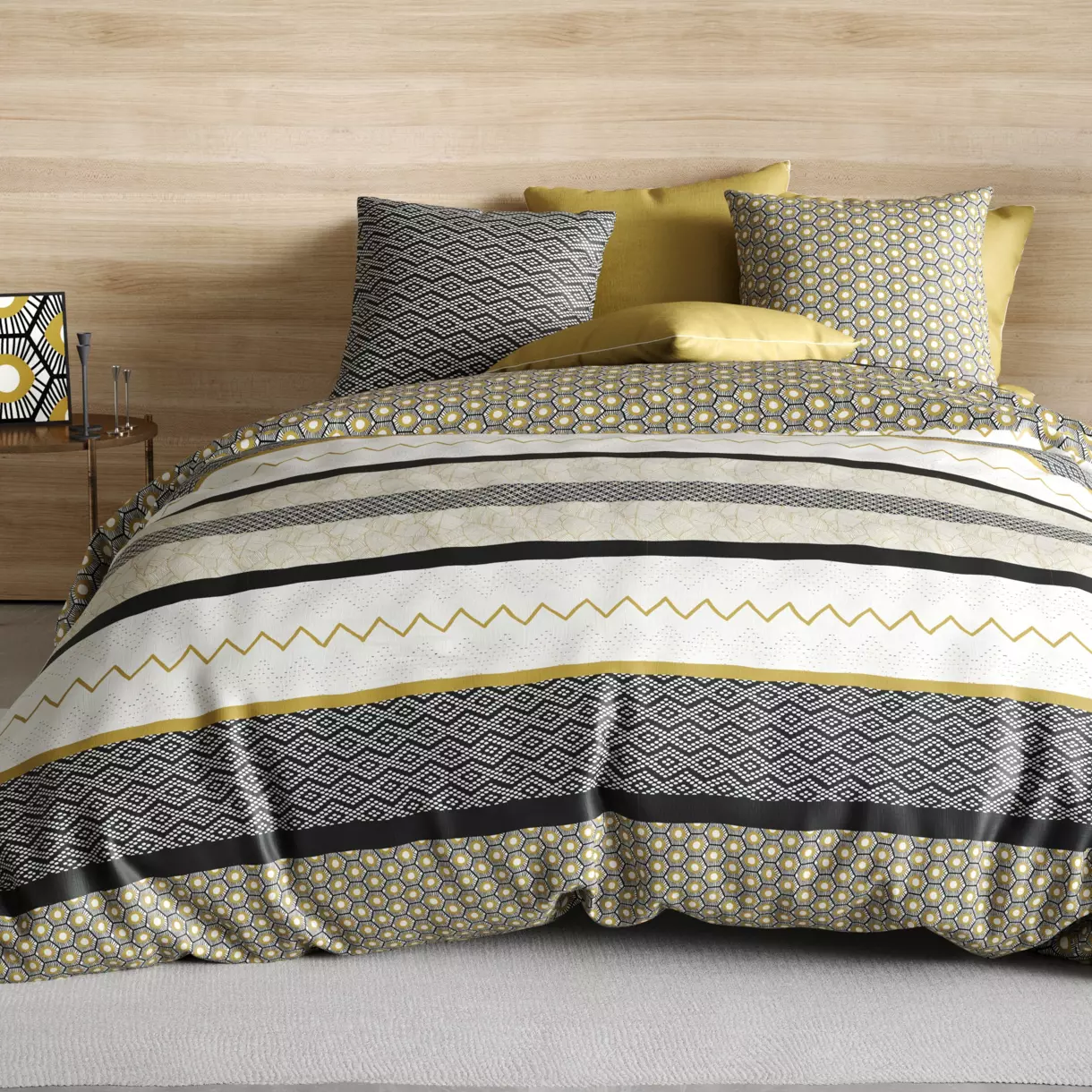 Housse de couette et deux taies coton (240 cm) Mezoa Jaune 1