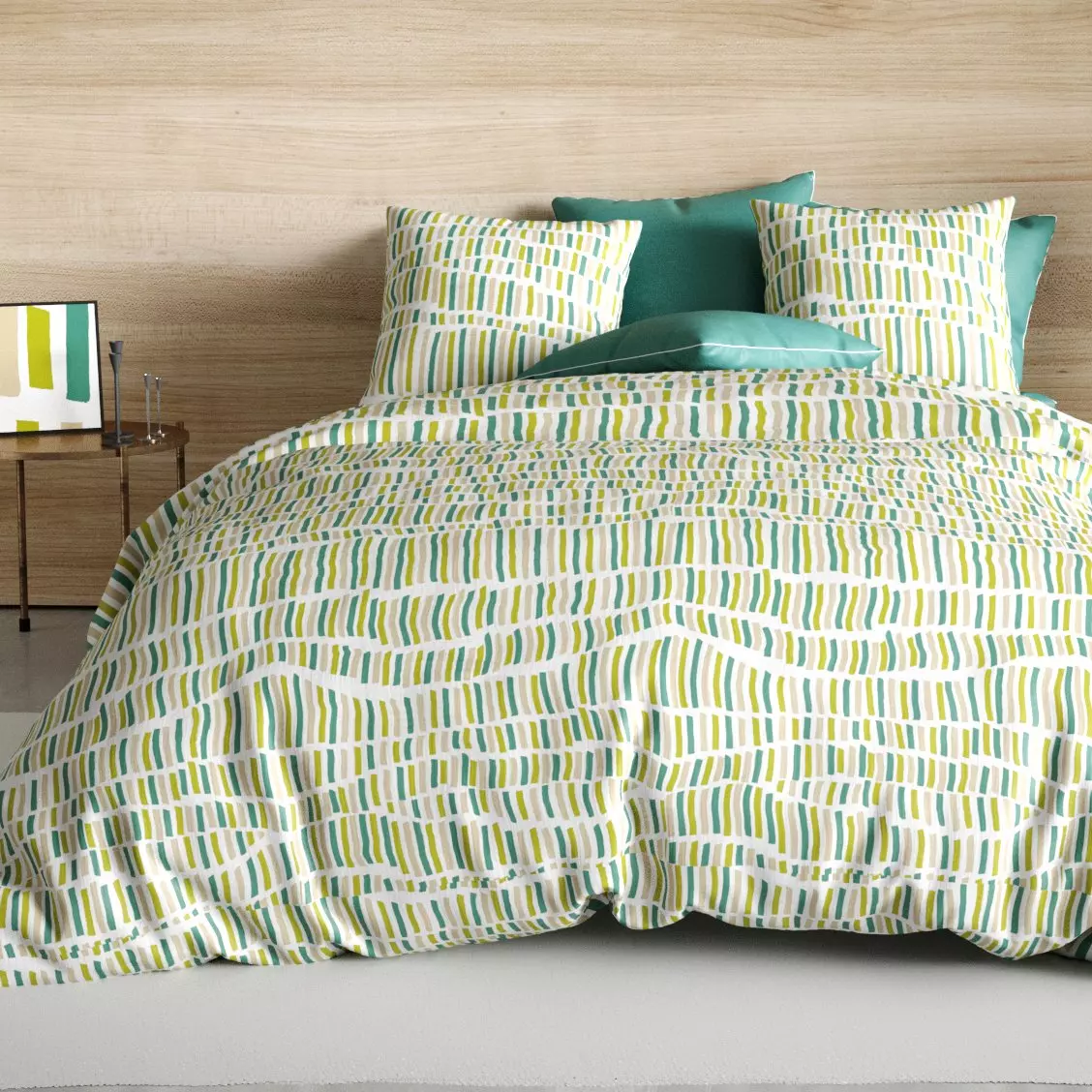 Housse de couette et deux taies coton (240 cm) Flava Verte 1
