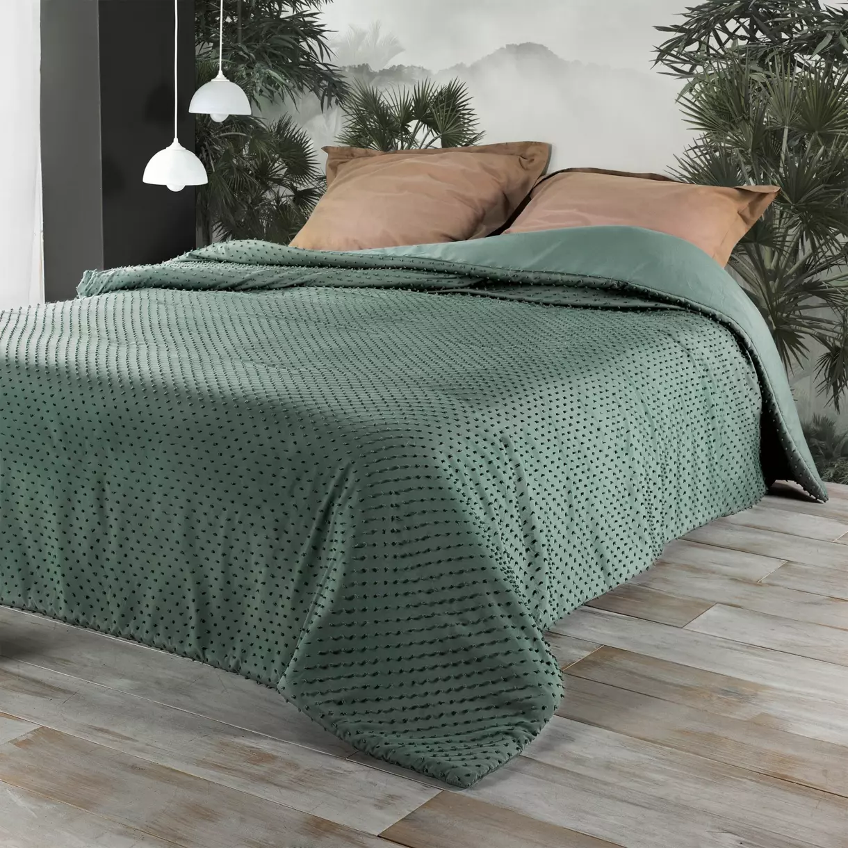 Colcha (250 x 260 cm) Pompon Verde 1