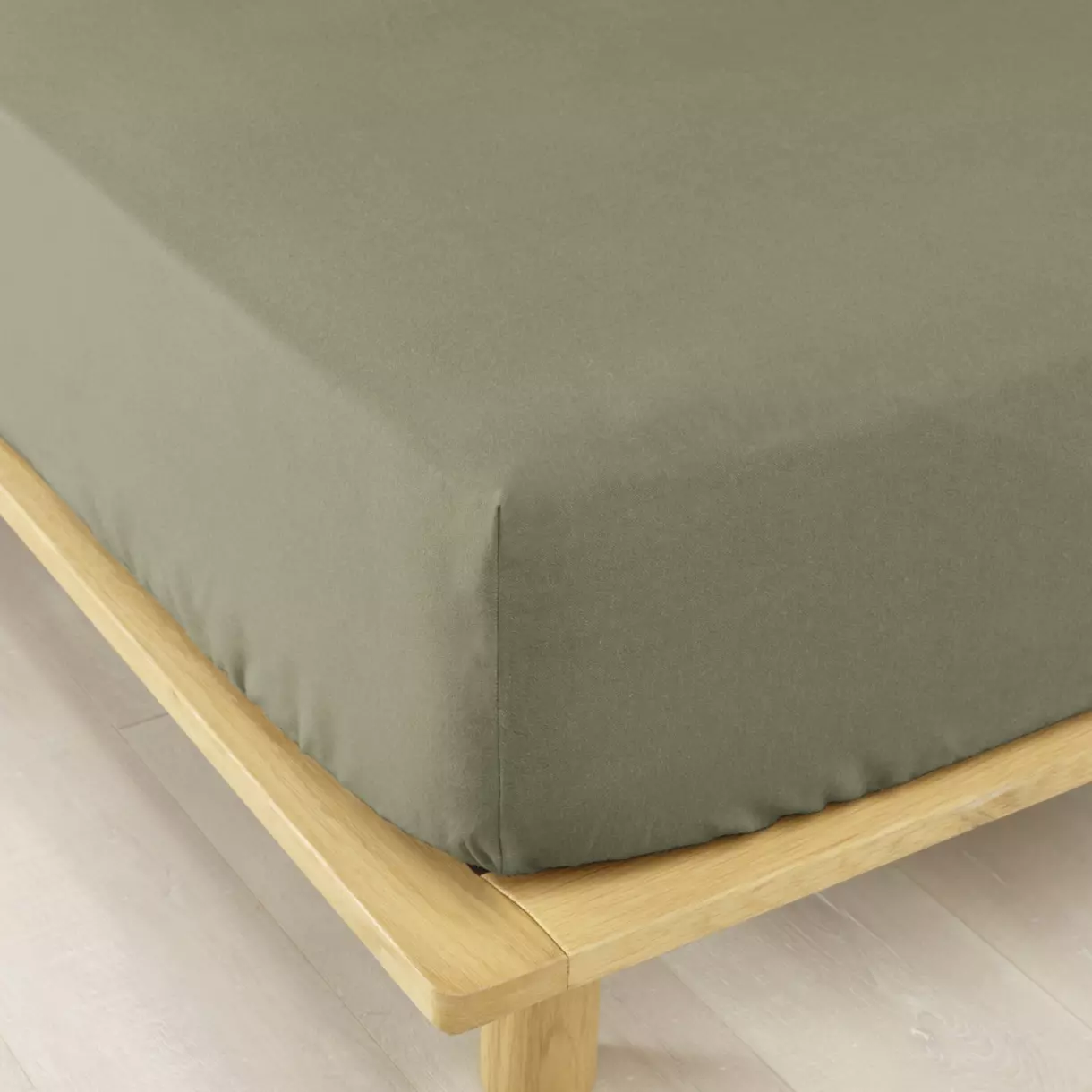 Sábana bajera en franela de algodón (140 cm) Théa Verde romero 1
