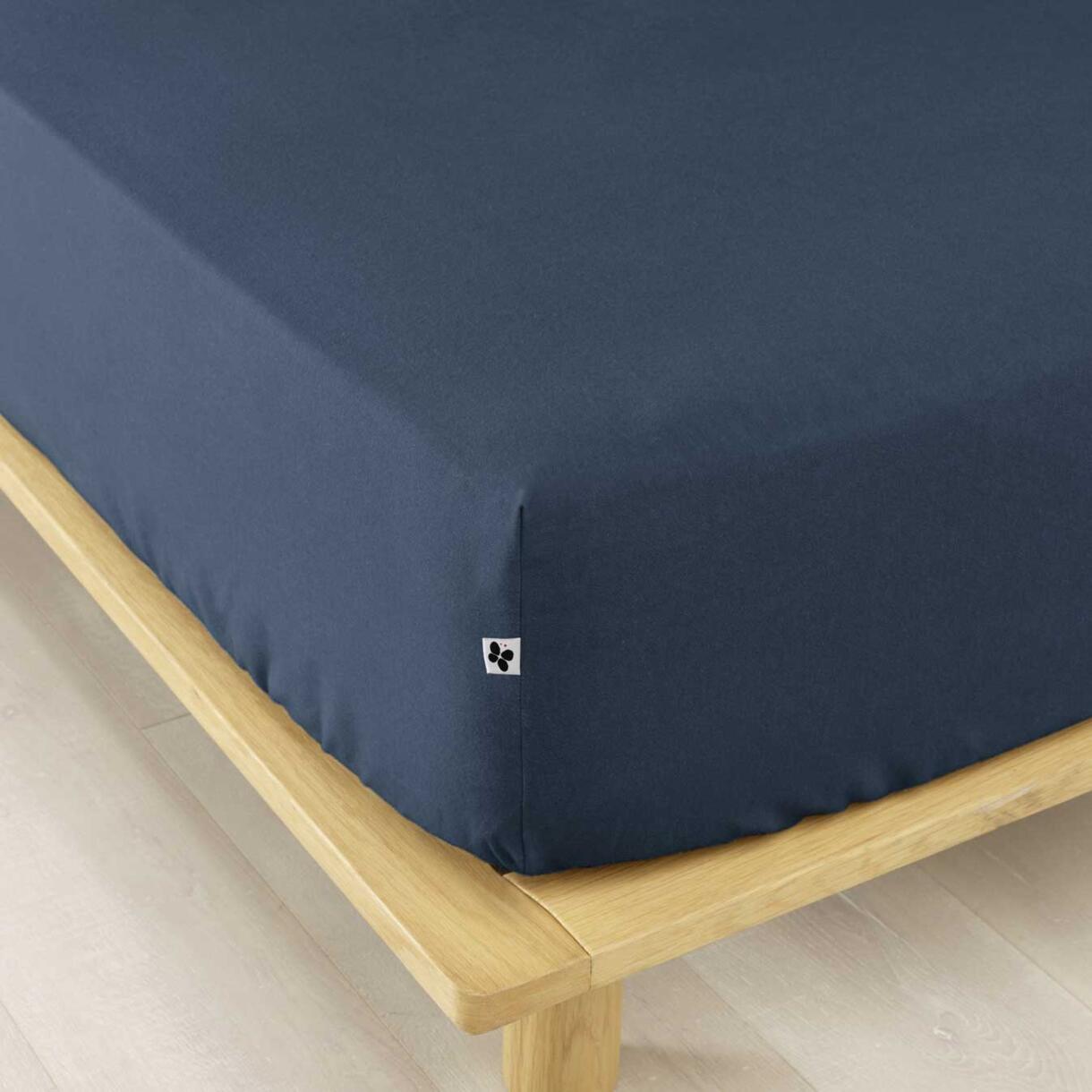 Sábana ajustable franela de algodón (180 cm) Candice Azul noche 1