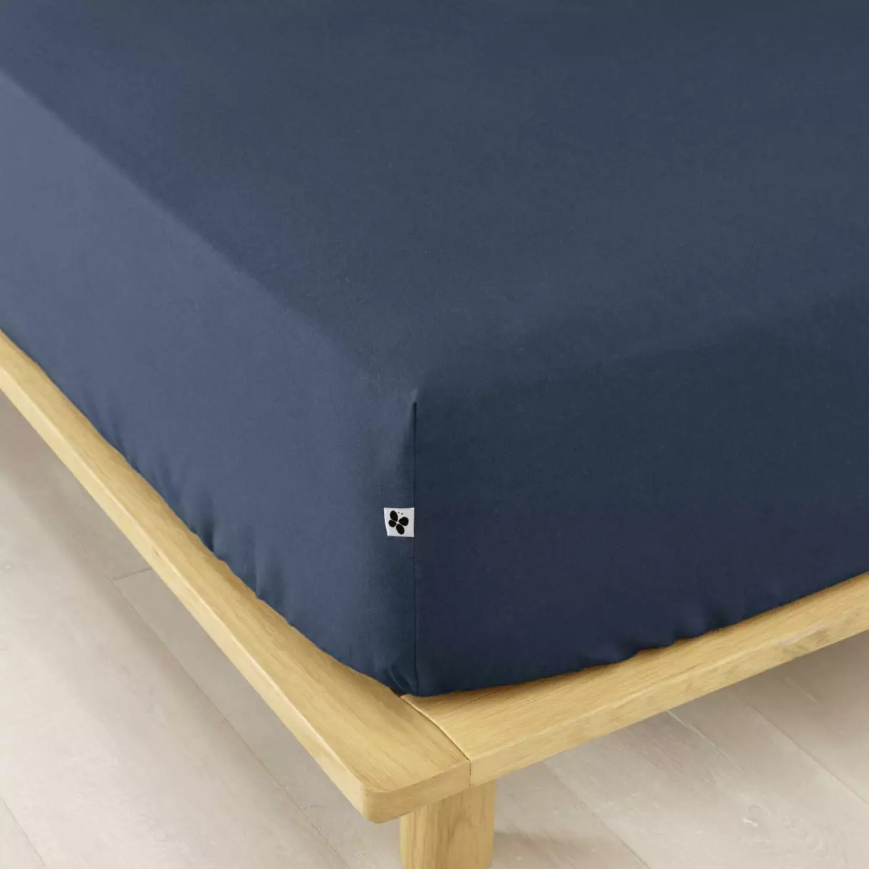 Drap housse flanelle de coton (180 cm) Candice Bleu nuit 1