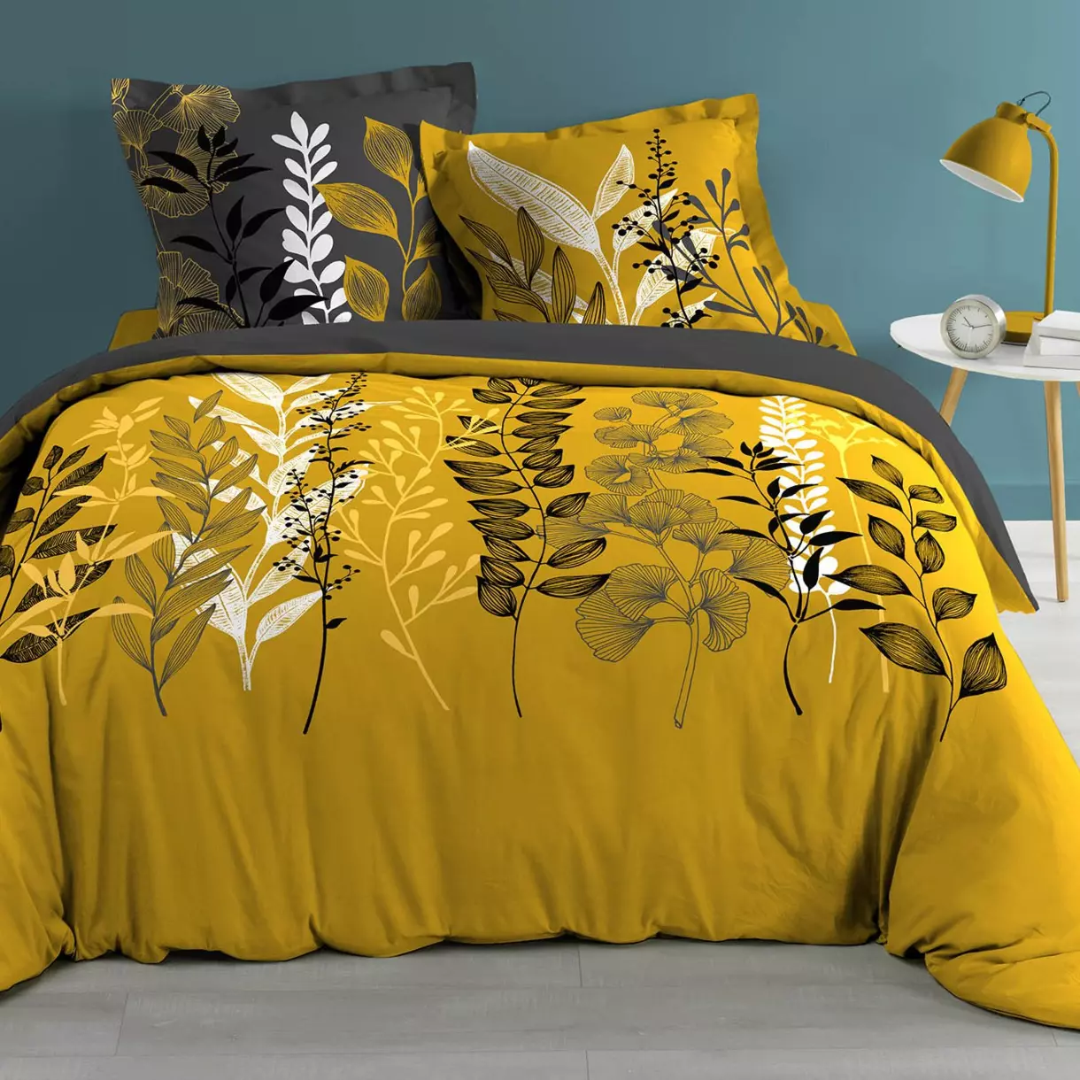 Funda nórdica y dos fundas para almohadones en algodón (240 cm) Isabella Amarillo 1