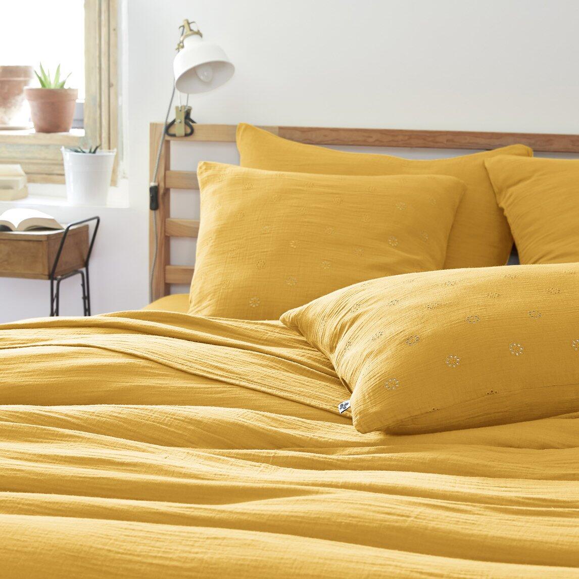Funda de almohada rectangular de en gasa de algodón  (60 cm) Gaïa Boho Amarillo azafrán 1