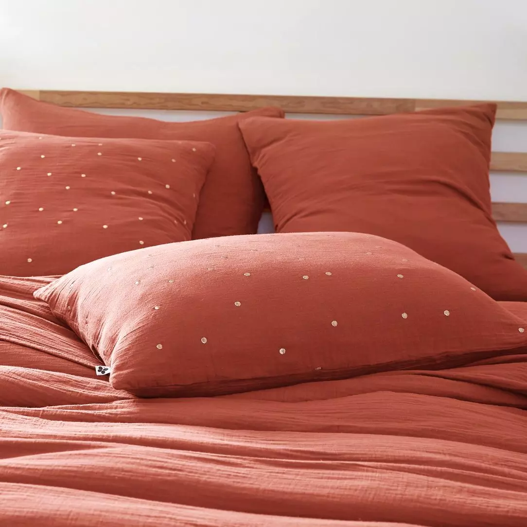 Funda de almohada rectangular en gasa de algodón (70 cm) Gaïa Chic Terracota 1