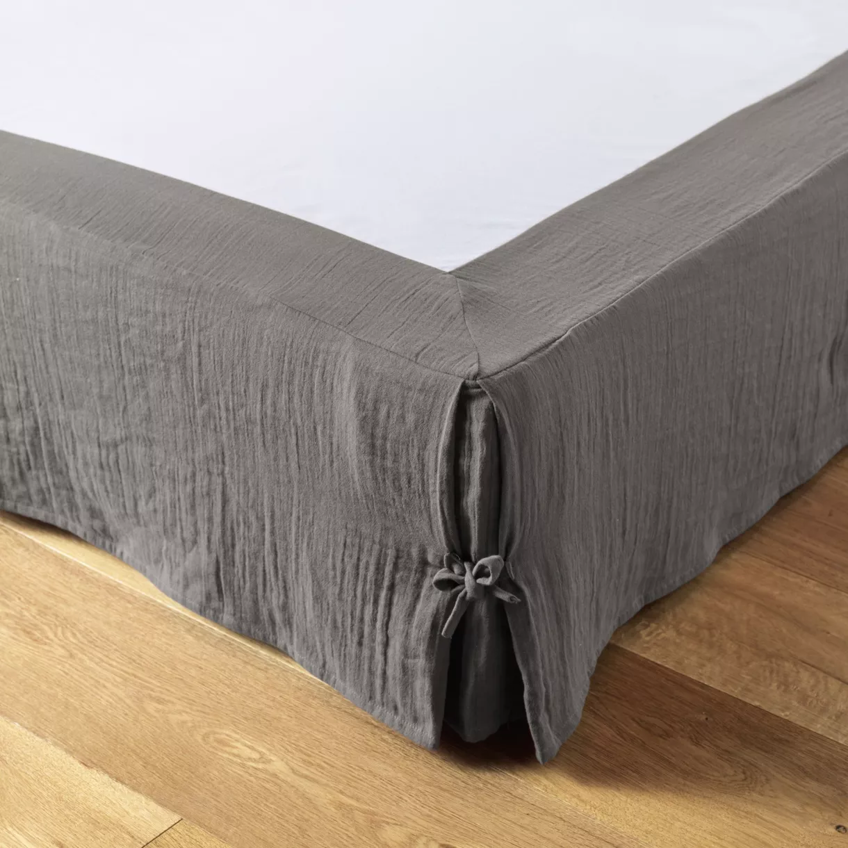 Cache-sommier Gaze de coton (180 x 200 cm) Gaïa Gris granit 2