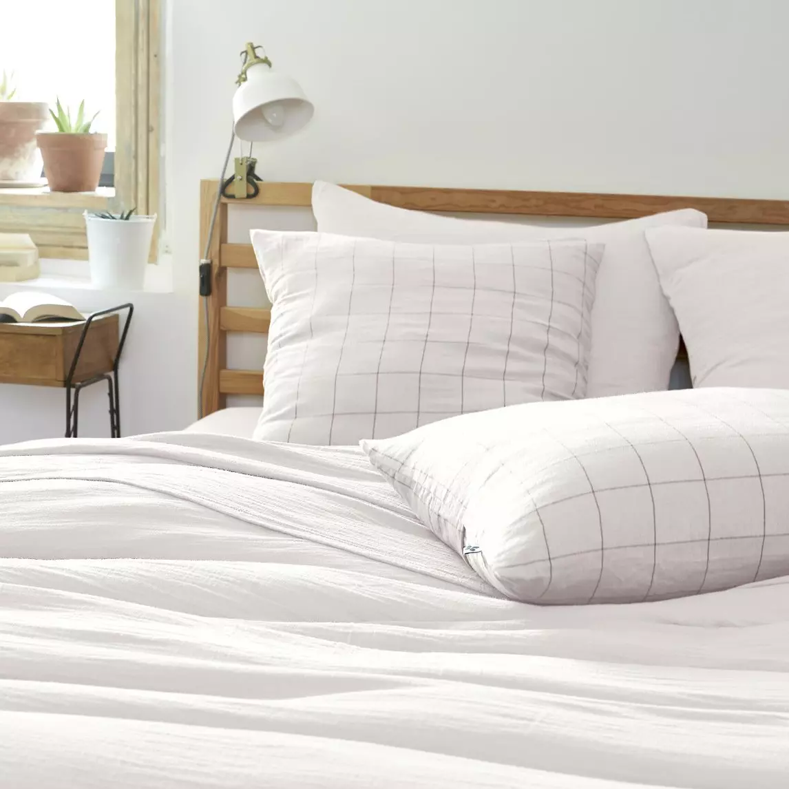 Funda de almohada cuadrada en en gasa de algodón (60 cm) Gaïa Match Blanco chantilly 1