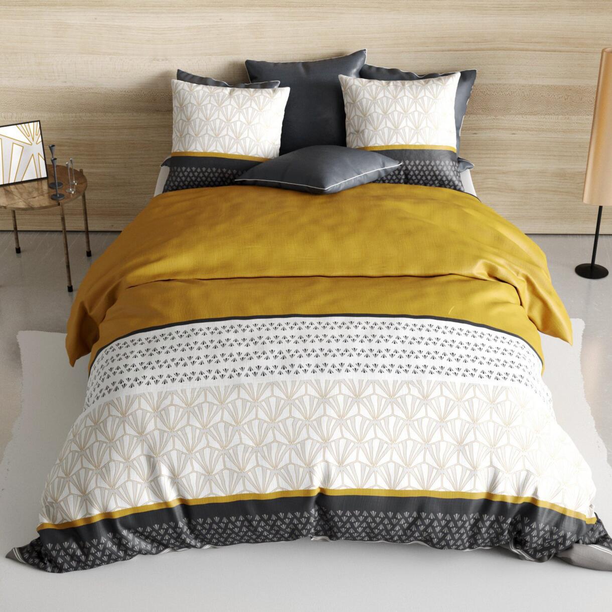 Funda nórdica y dos fundas de almohada en algodón (260 cm) Rizzo Amarillo ocre 1