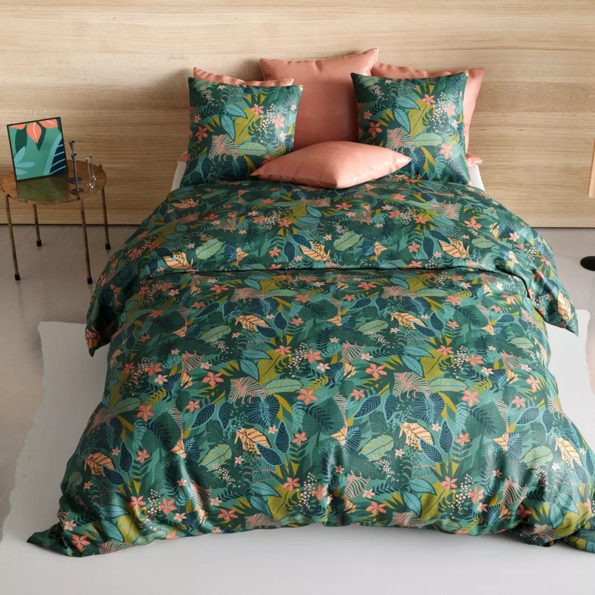 Juego de sábanas en algodón cama 140 cm 4 piezas Zania Verde 1