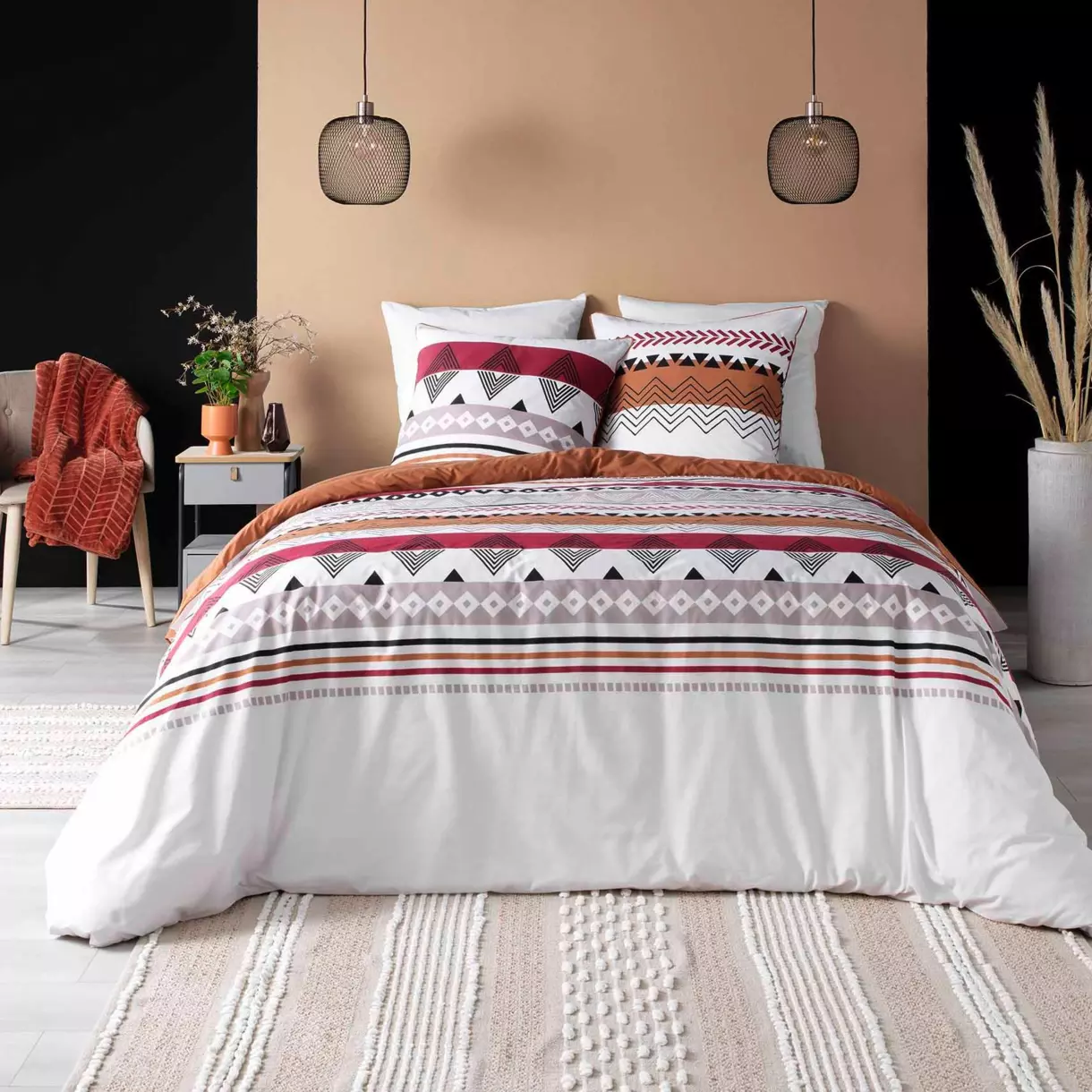 Funda Nórdica y dos fundas para almohadas algodón bio (240 cm) Annette Terracota 1