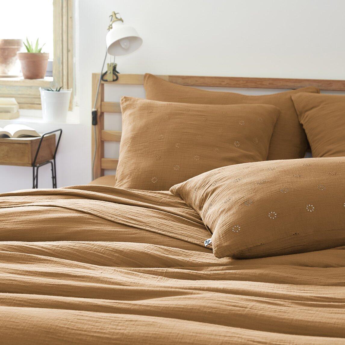 Funda de almohada rectangular de en gasa de algodón  (60 cm) Gaïa Boho Camel 1