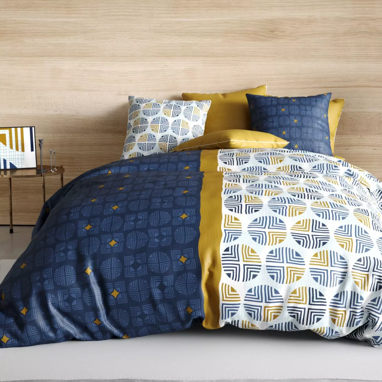 Juego de sábanas en algodón cama 140 cm 4 piezas Sirius Azul 1