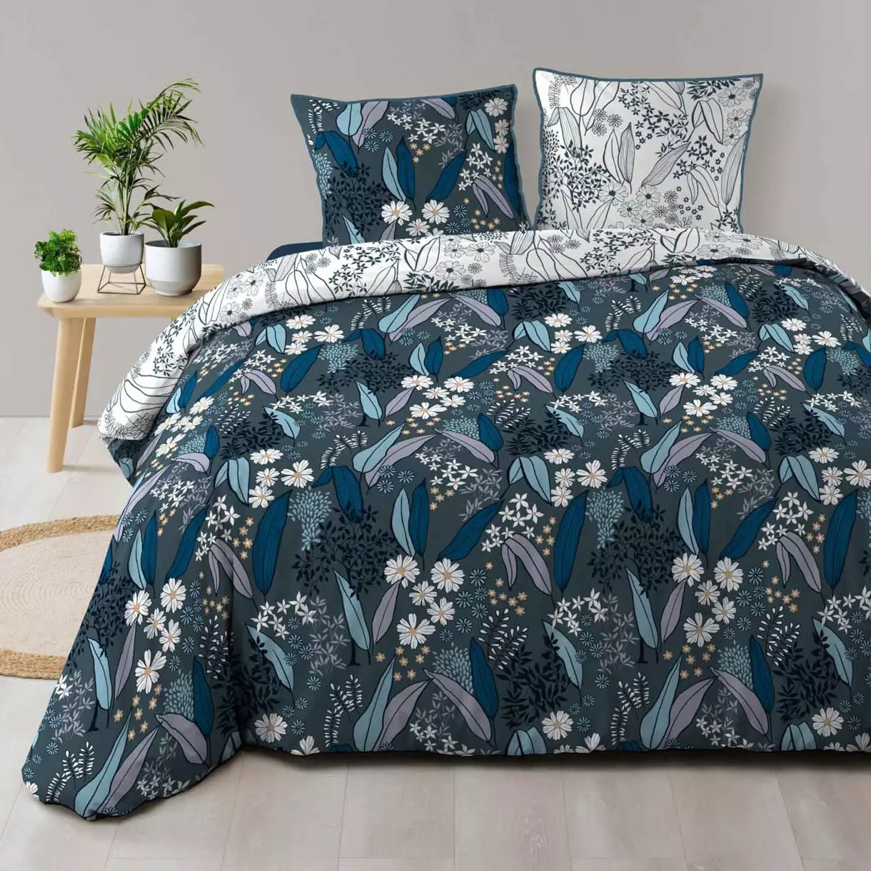 Funda Nórdica y dos fundas para almohadas algodón bio (260 cm) Clarisse Azul 1
