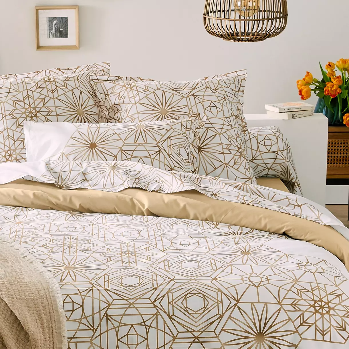 Funda para travesaño almohadón percal de algodón (L200 cm) Gabrielle Beige 1