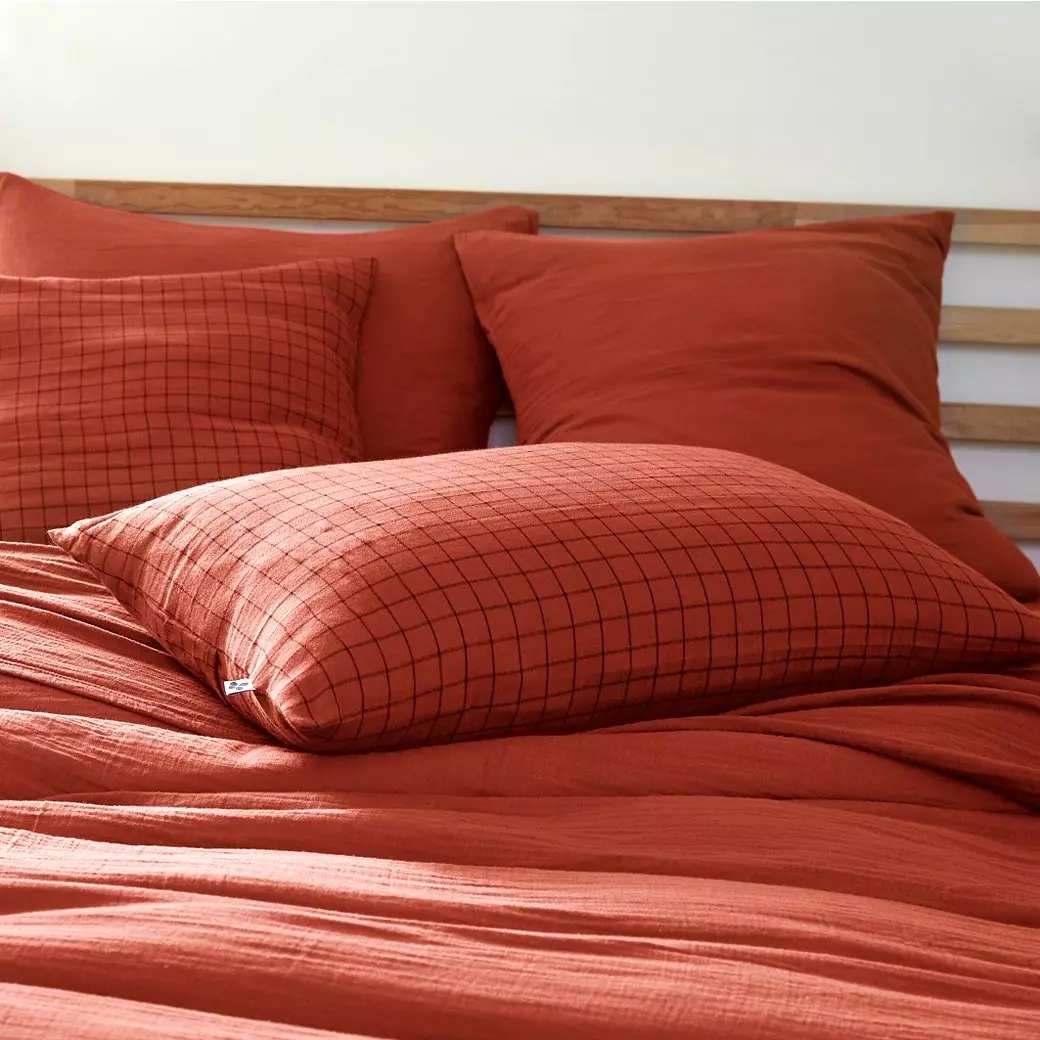 Funda de almohada rectangular en gasa de algodón (70 cm) Gaïa Mix Terracota 1
