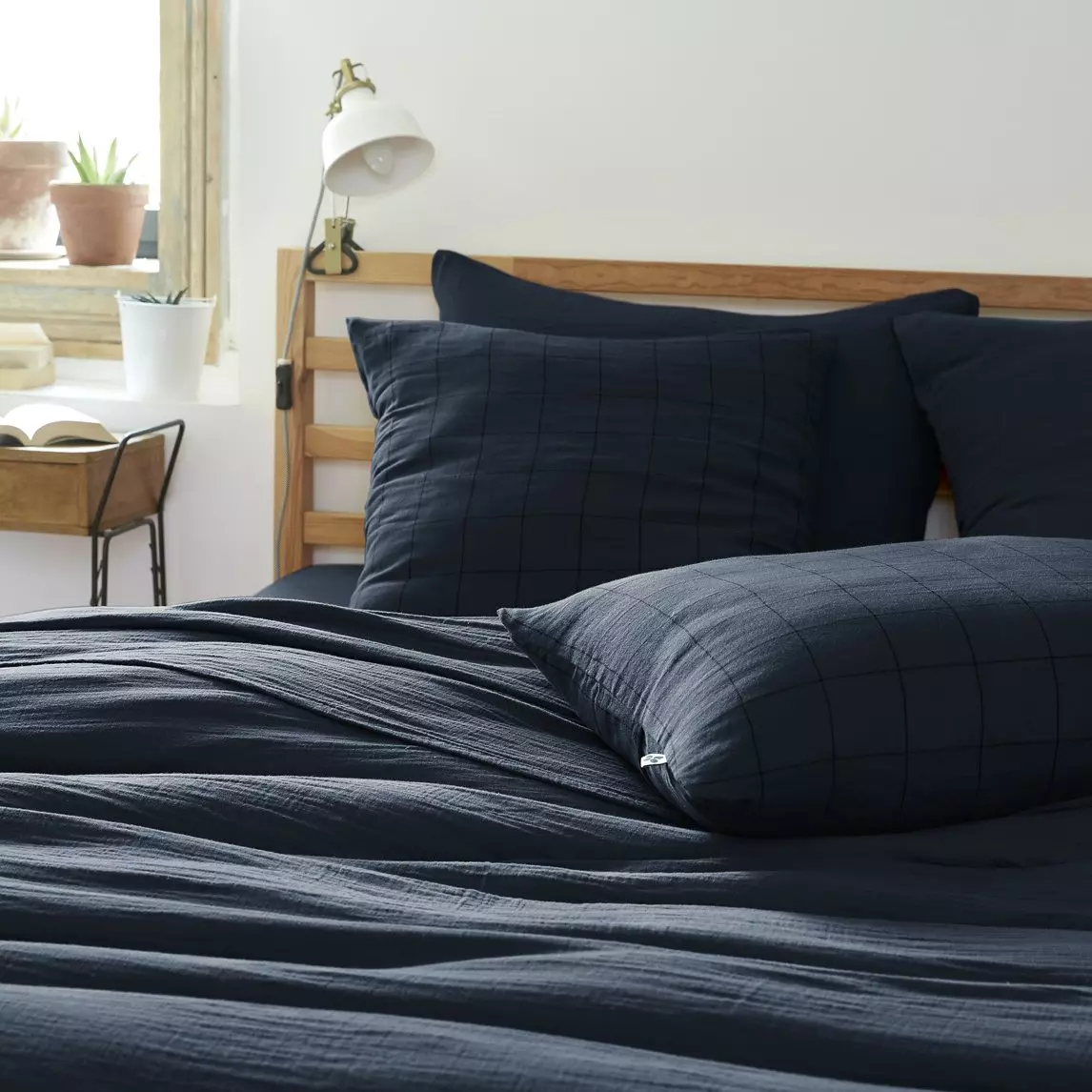 Taie d'oreiller carrée gaze de coton (60 cm) Gaïa Match Bleu nuit 1