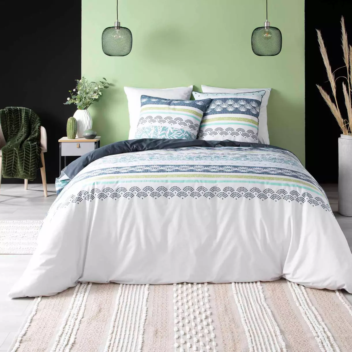 Funda Nórdica y dos fundas para almohadas algodón bio (260 cm) Astrid Azul 1