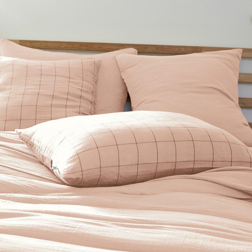 Funda de almohada rectangular en gasa de algodón (70 cm) Gaïa Match Rosa palo 1