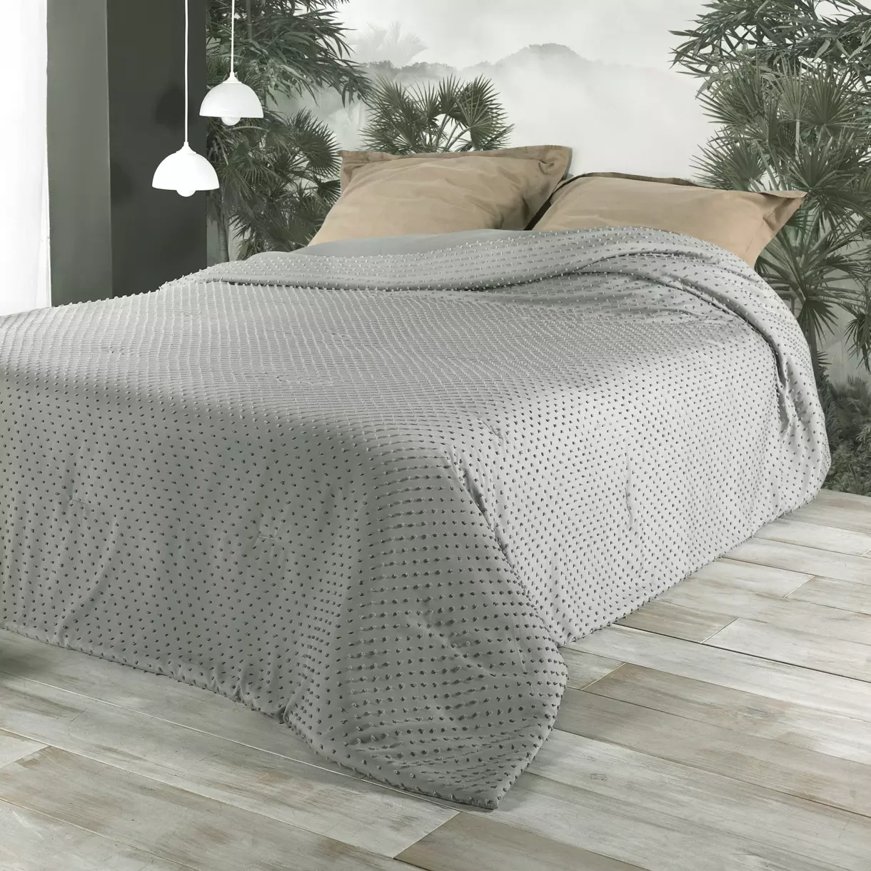 Colcha (230 x 250 cm) Pompon Gris 1