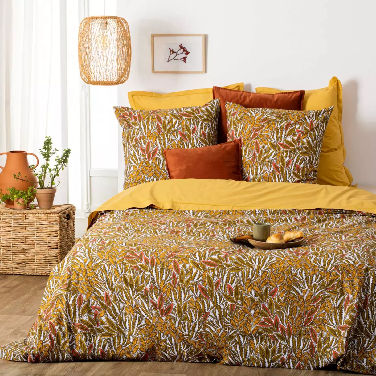 Funda nórdica y dos fundas para almohada en algodón (240 cm) Lapas Amarillo ocre 1