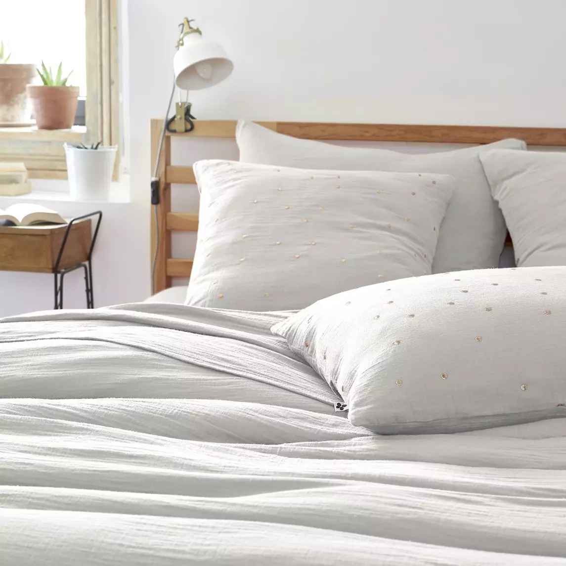 Funda de almohada cuadrada en en gasa de algodón (60 cm) Gaïa Chic Gris nube 1