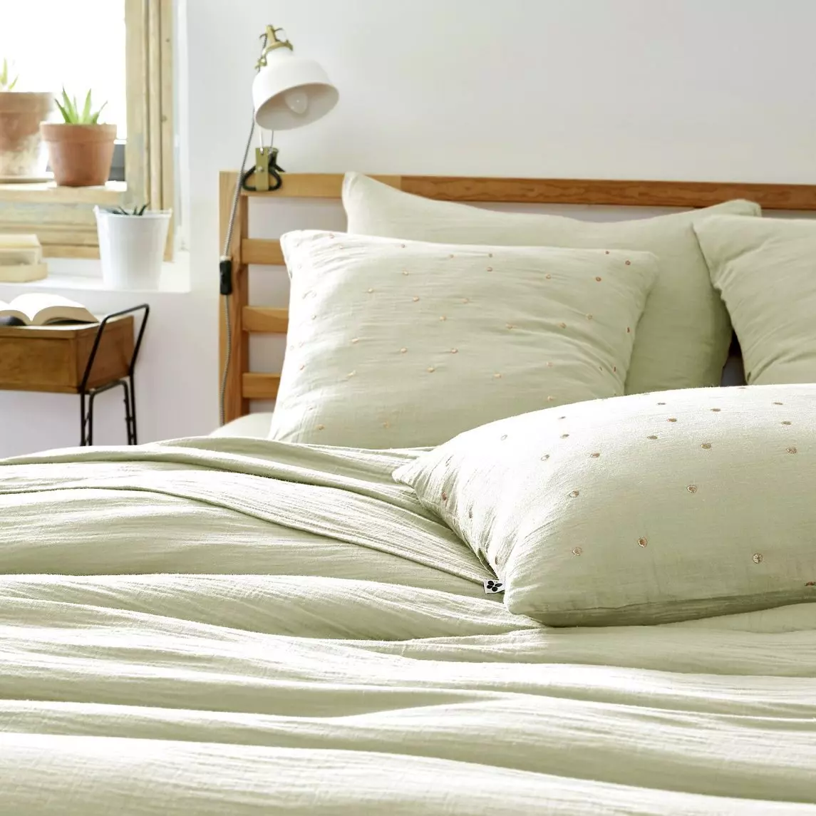 Funda de almohada cuadrada en en gasa de algodón (60 cm) Gaïa Chic Verde tilo 1
