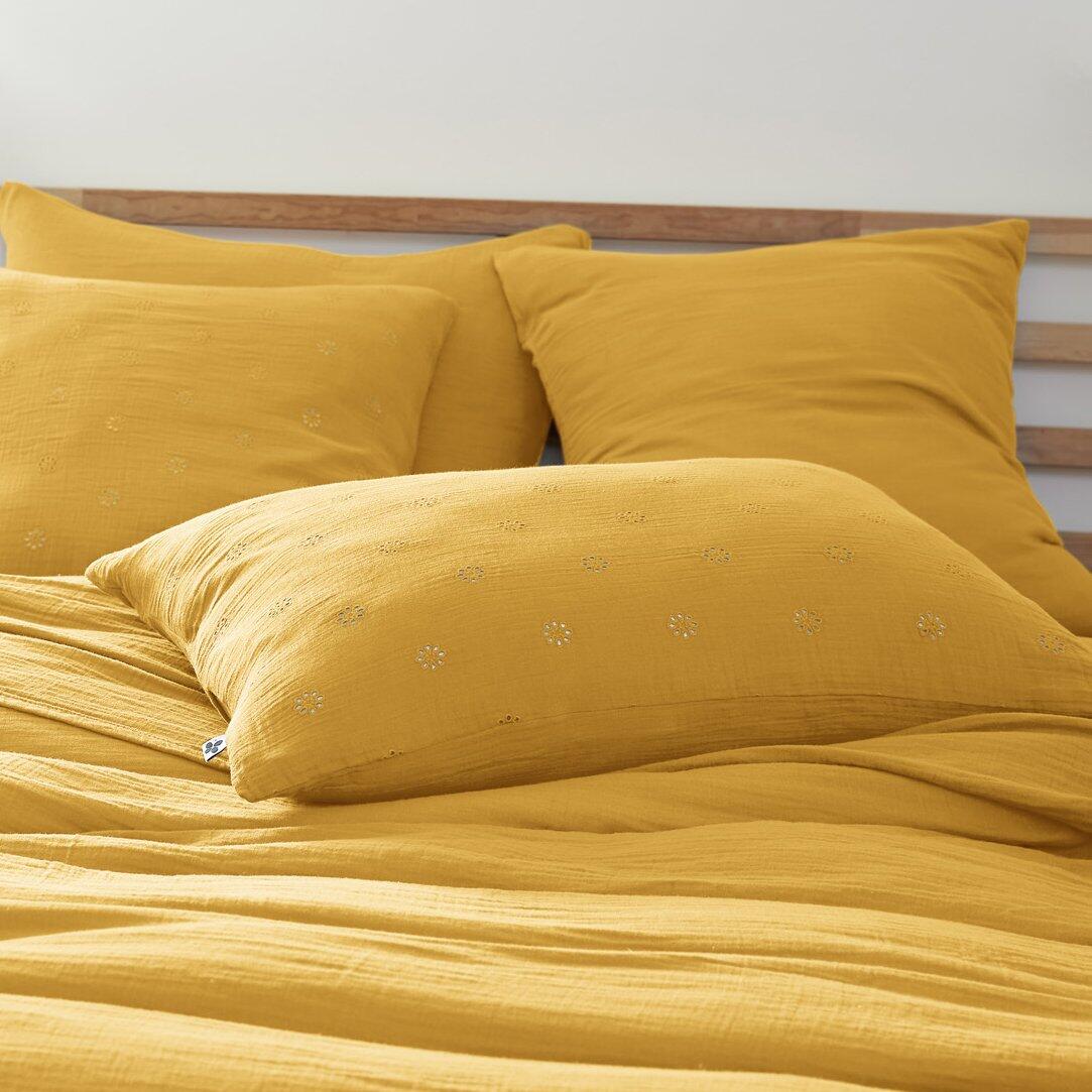Funda de almohada rectangular de en gasa de algodón  (70 cm) Gaïa Boho Amarillo azafrán 1