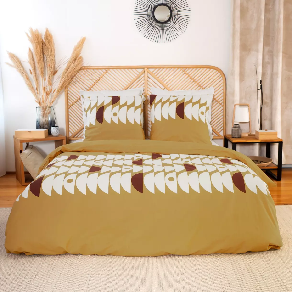 Housse de couette et deux taies coton (260 cm) Aube Marron clair 1