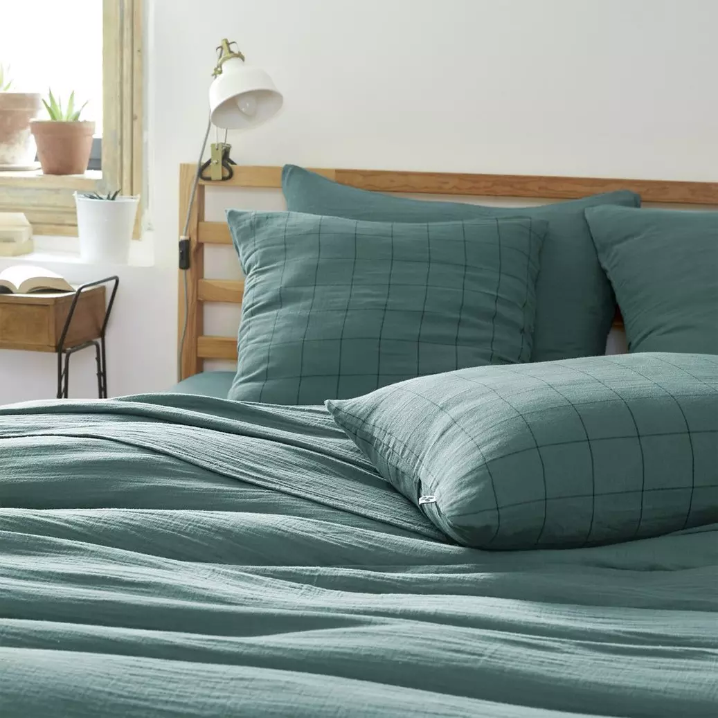 Funda de almohada cuadrada en en gasa de algodón (60 cm) Gaïa Match Azul trullo 1