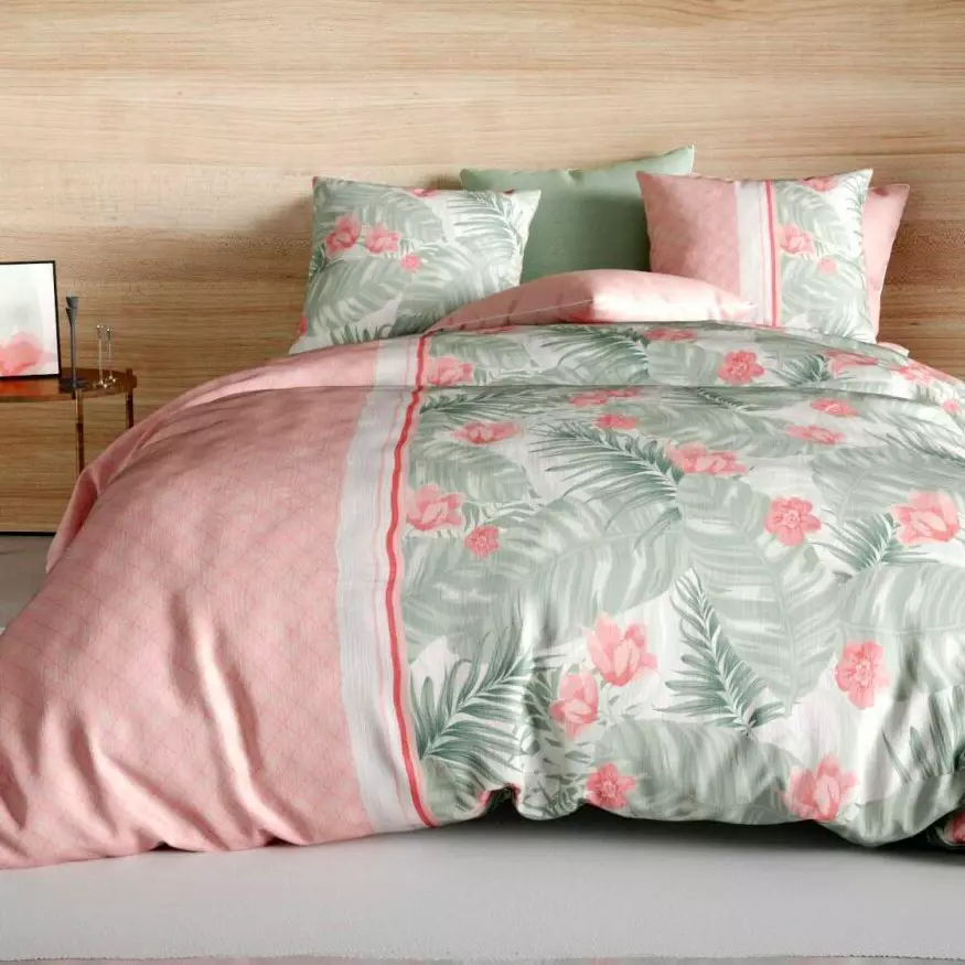 Parure de draps coton lit 90 cm 3 pièces Bora Rose 1