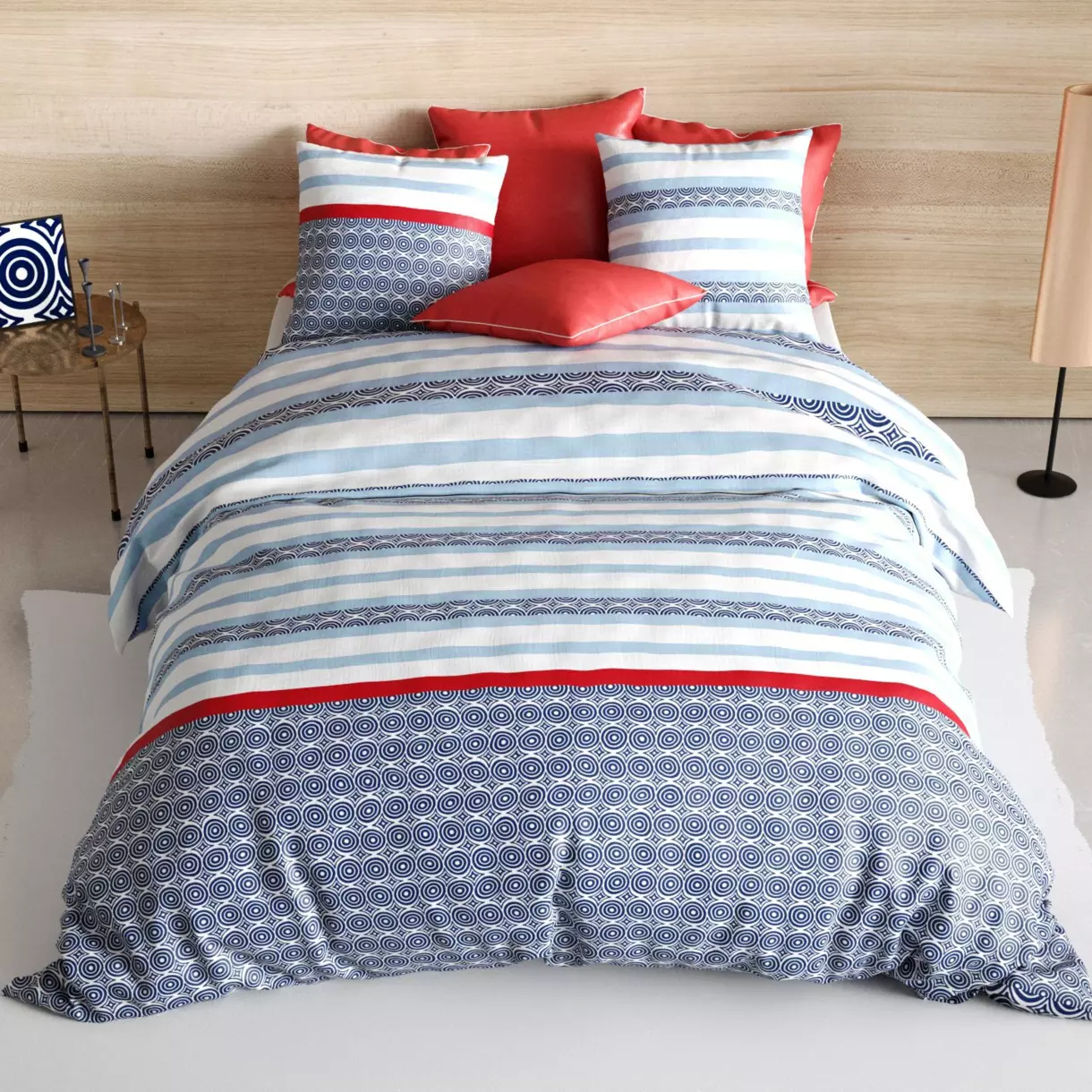 Housse de couette et une taie coton (140 cm) Santorini Bleue 1