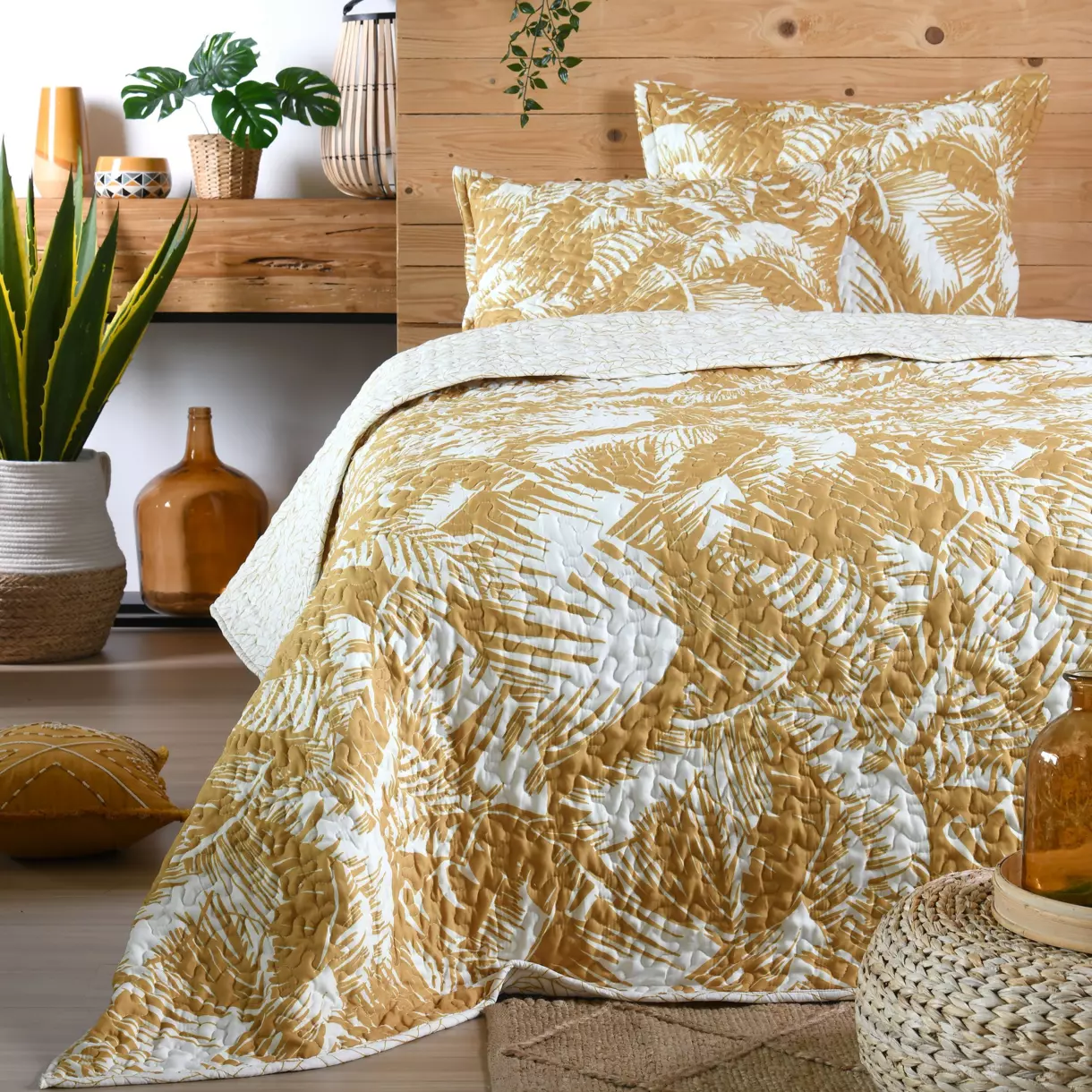 Bedsprei met kussenslopen (260 x 240 cm) Bamako Mosterdgeel 1