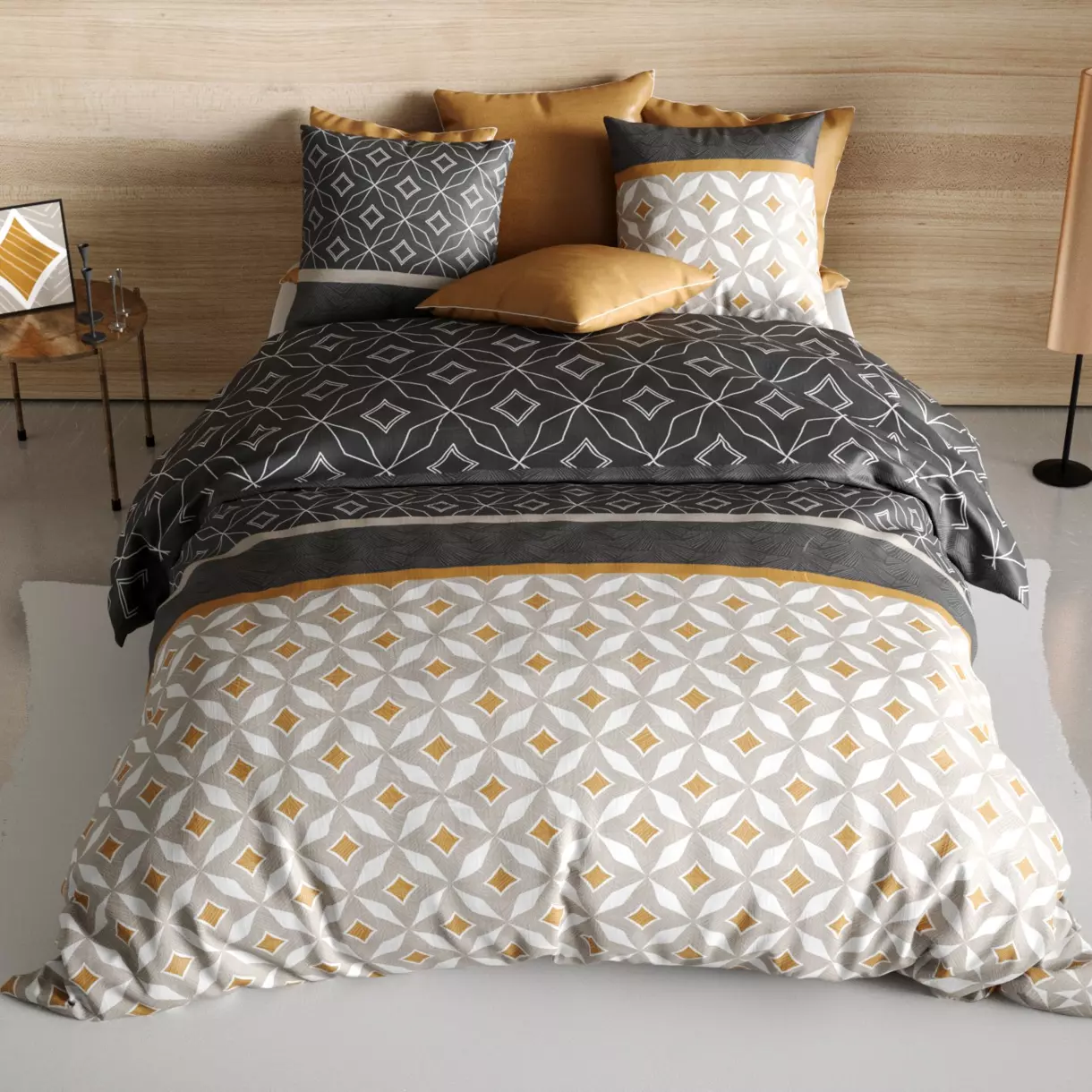 Housse de couette et deux taies coton (260 cm) Ota Multicolore 1