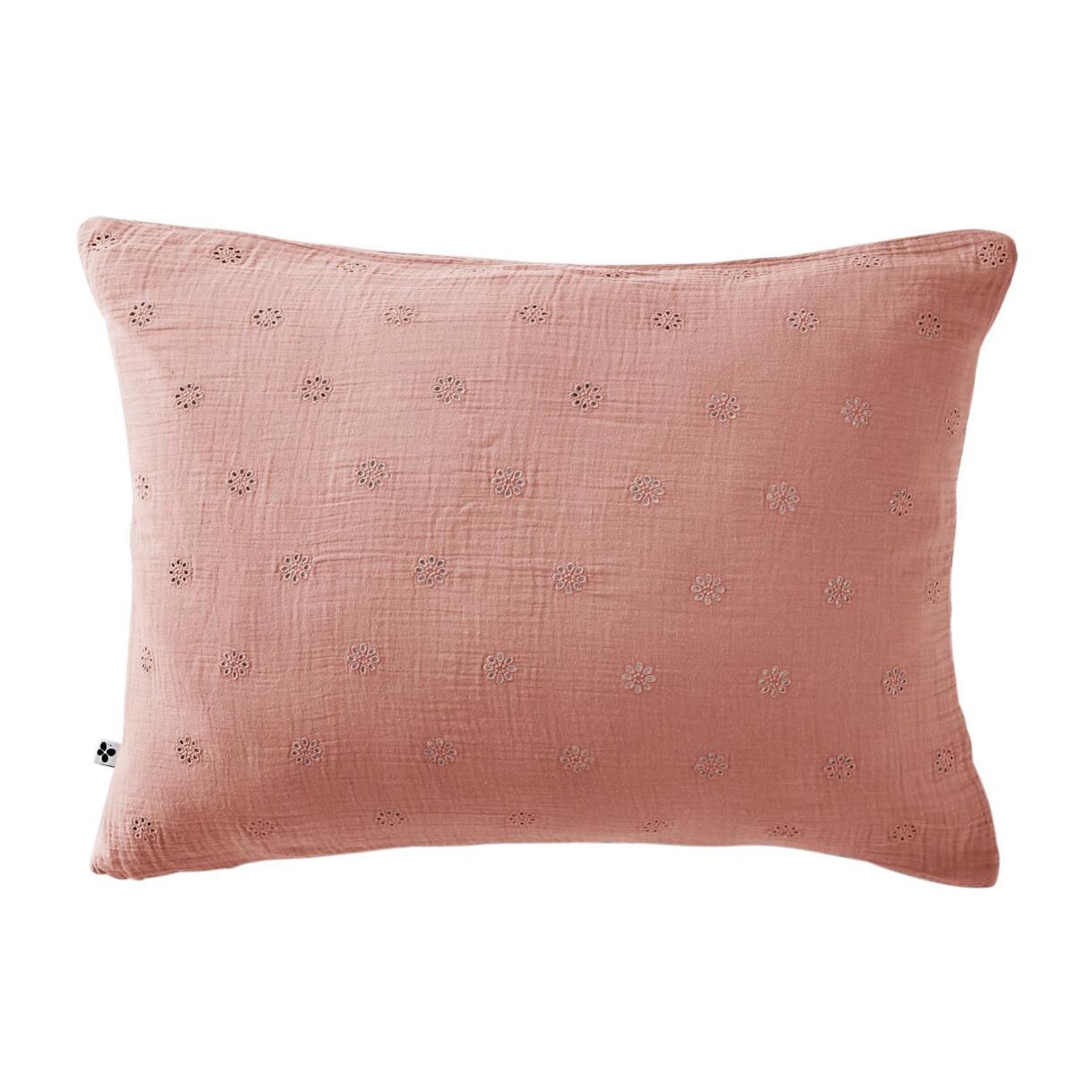 Funda para almohada rectangular en en gasa de algodón (70 cm) Gaïa Boho Rosa durazno 1