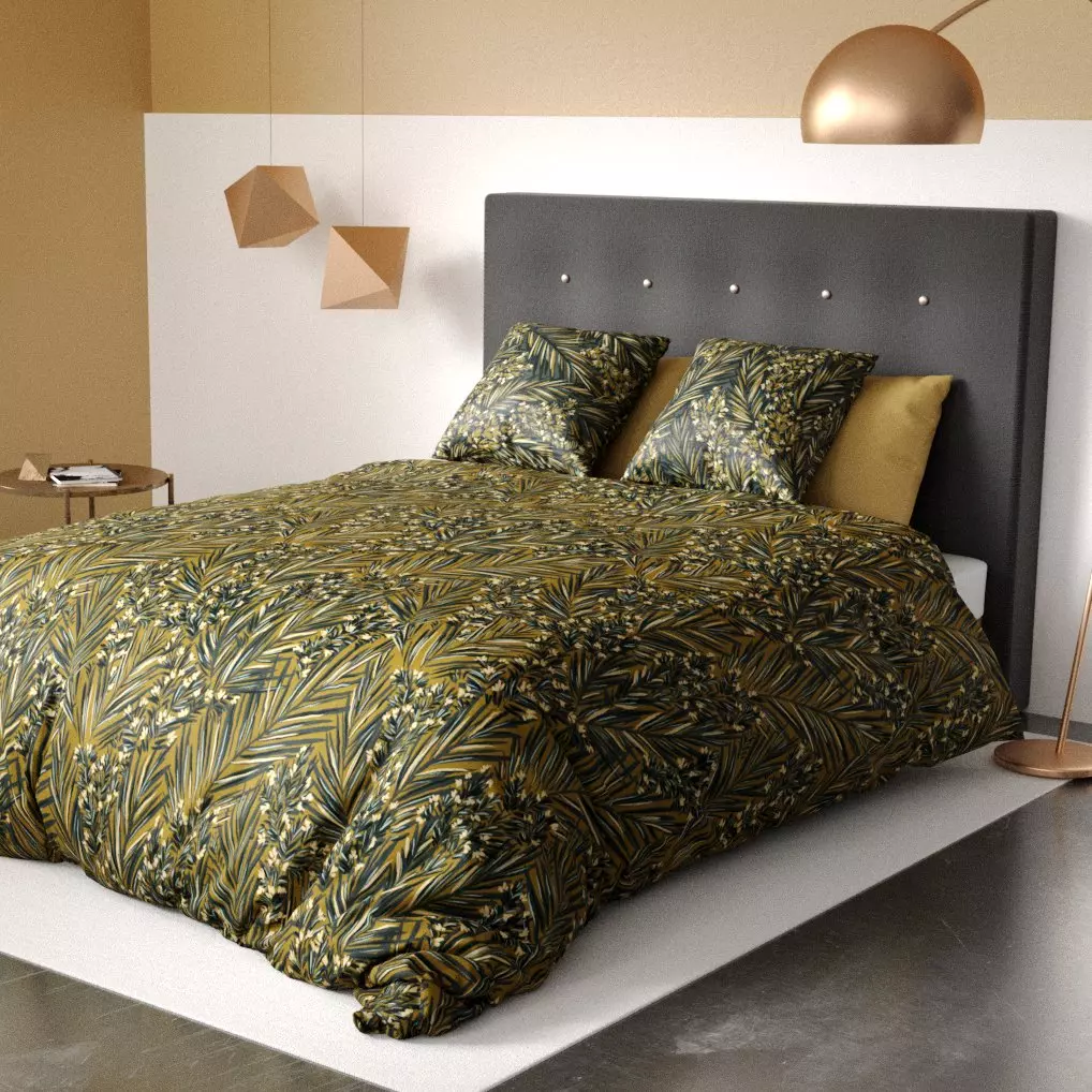 Housse de couette et deux taies coton bio (240 cm) Nava Verte 1
