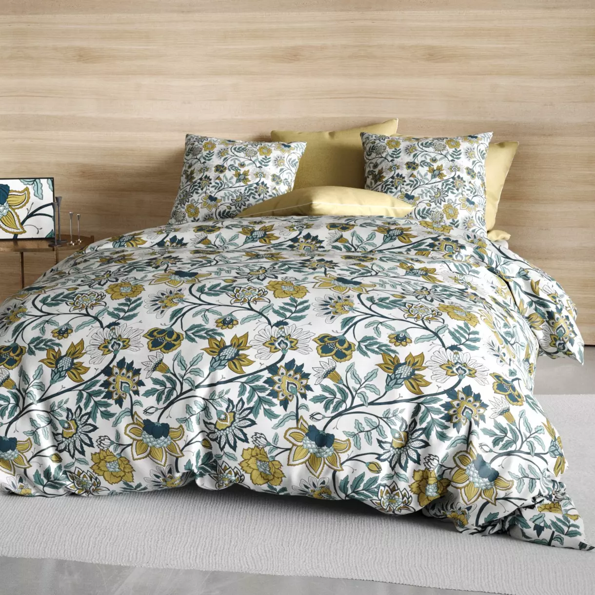 Housse de couette et deux taies coton (240 cm) Bohemia Verte 1