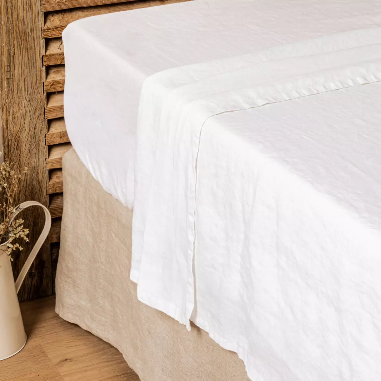 Drap plat lin lavé (240 cm) Louise Blanc 1