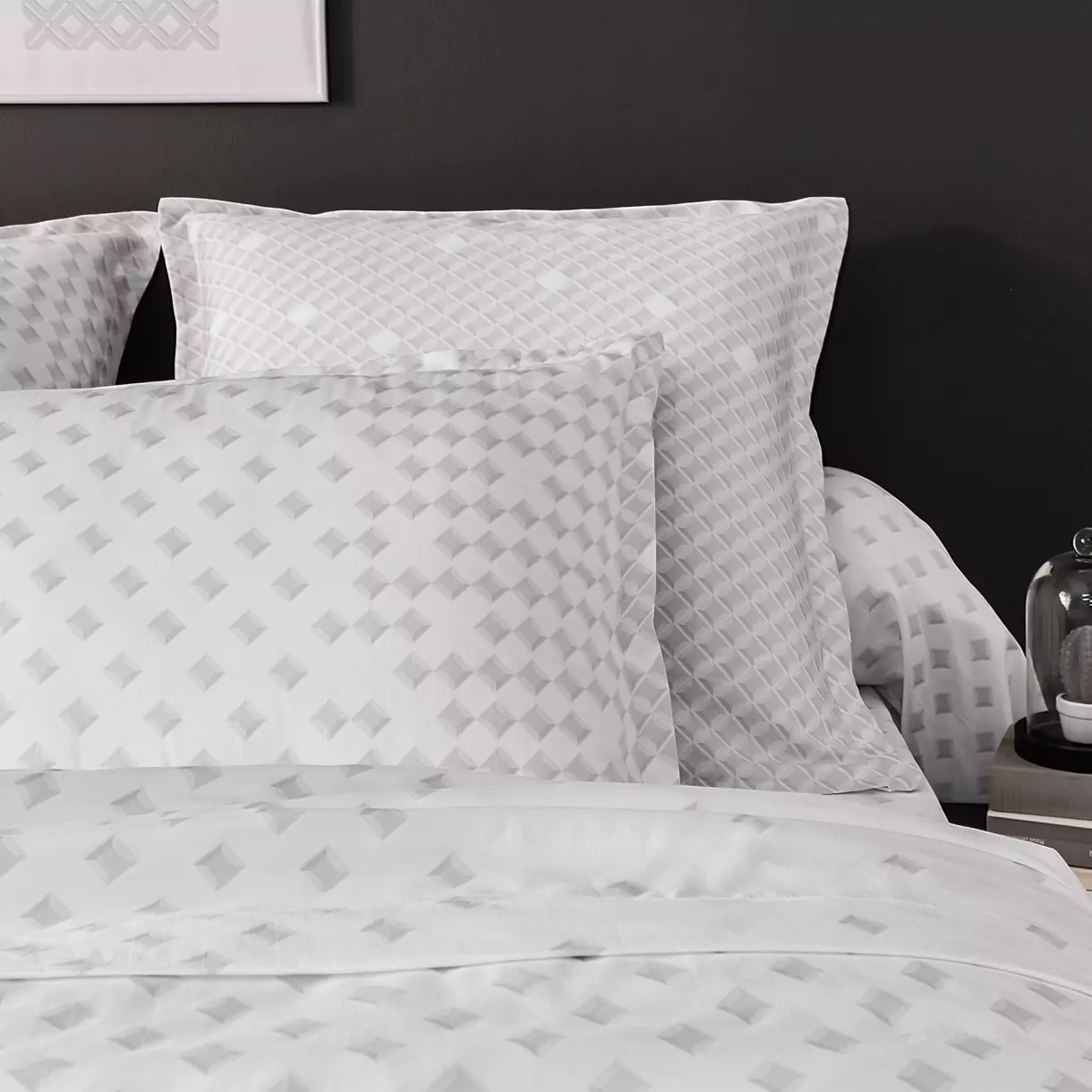Funda para almohada cuadrada satén de algodón Facette Blanco 1