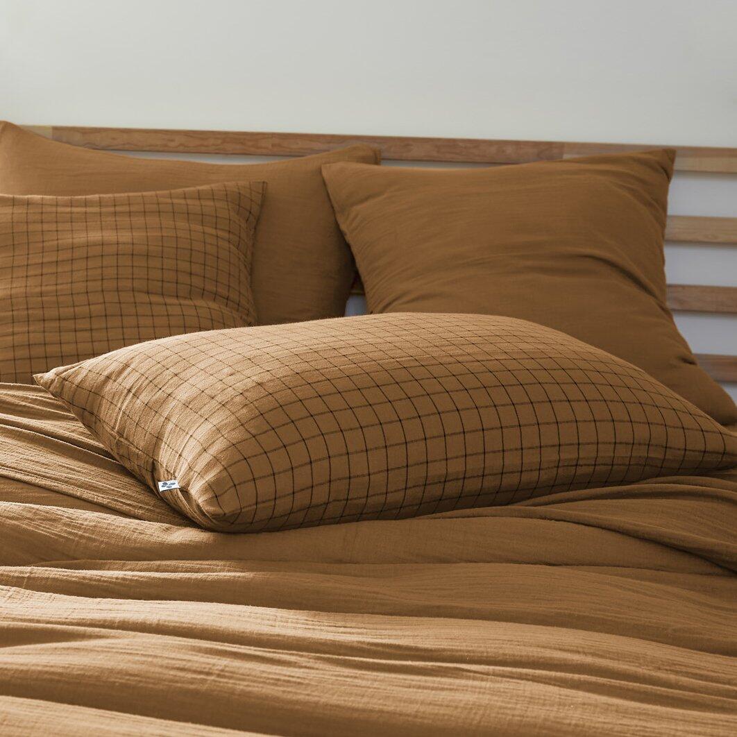 Funda de almohada rectangular en gasa de algodón (70 cm) Gaïa Mix Camel 1