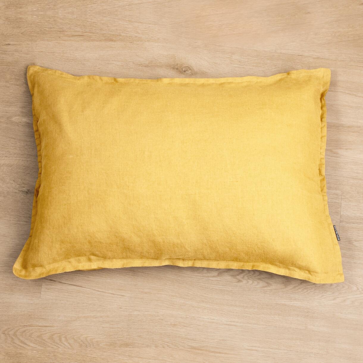 Funda de almohada rectangular en lino lavado (80 cm) Louise Amarillo mostaza 1