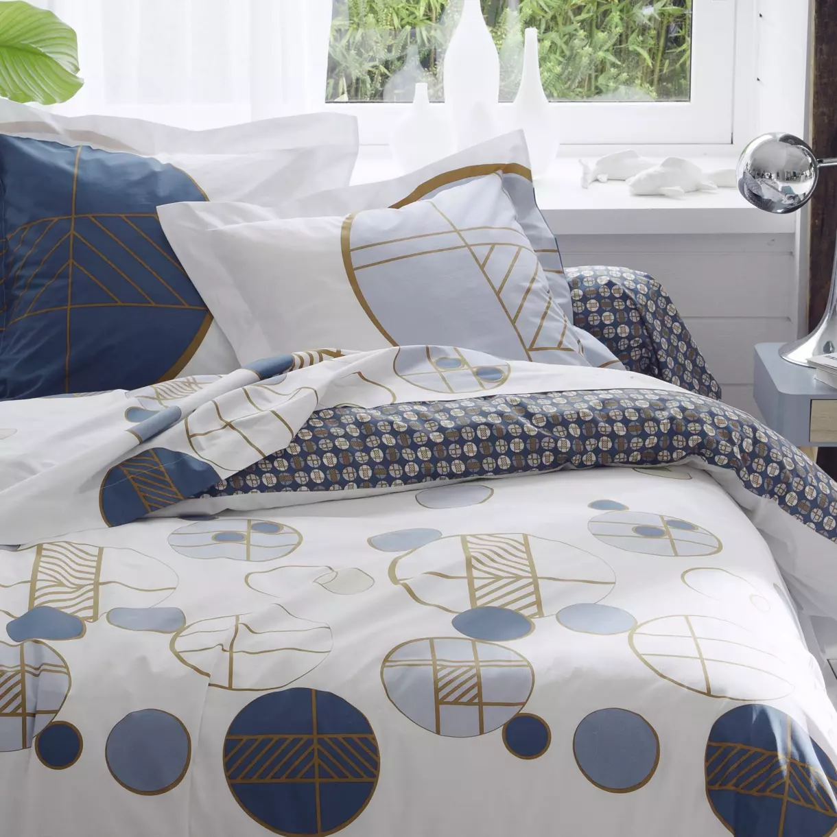 Taie de traversin percale de coton (L200 cm) Romeo Bleue 1