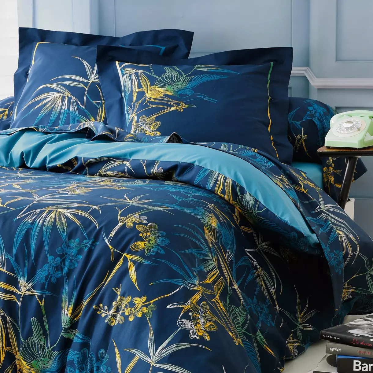 Taie de traversin coton (L200 cm)Kimono Bleue 1