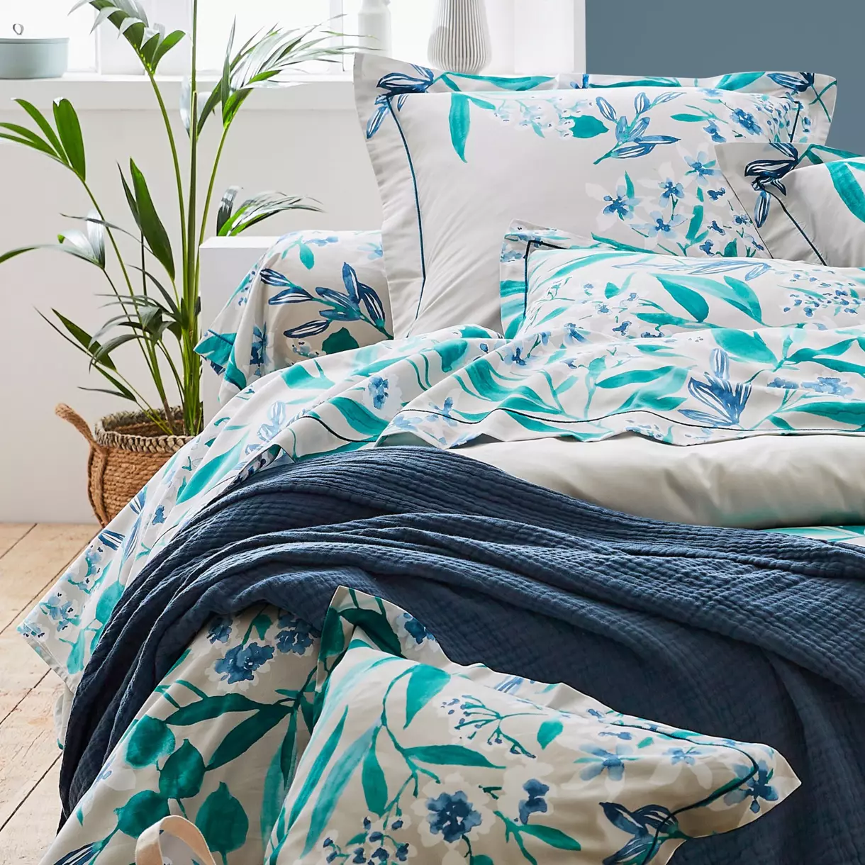 Taie de traversin satin de coton (L200 cm) Frida Vert émeraude 1