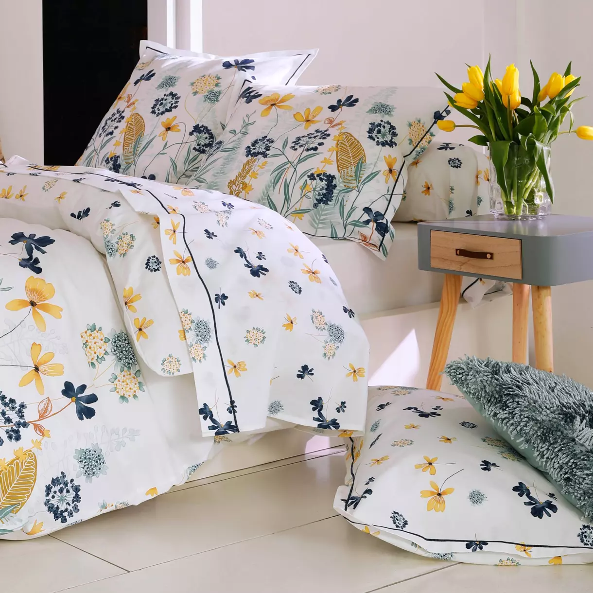 Taie de traversin percale de coton (L200 cm) Petite folie Bleue 1