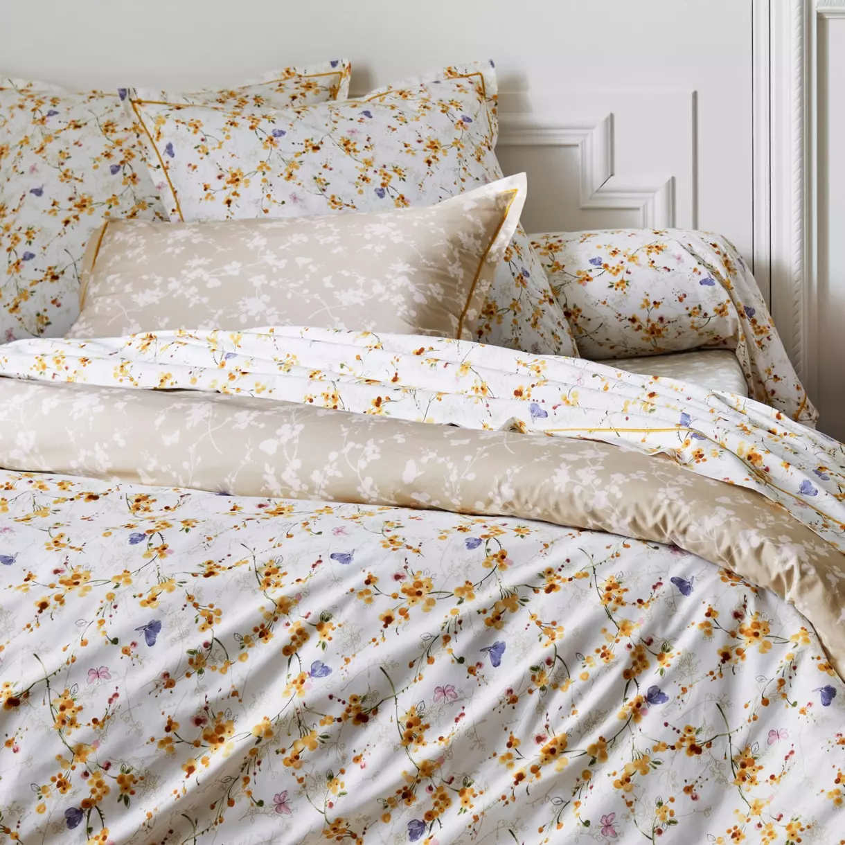 Taie d'oreiller carrée percale de coton Bel amour Jaune 1